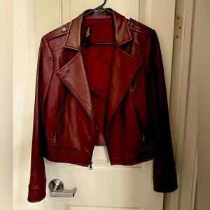 BCBG Faux leather jacket maroon/burgundy.